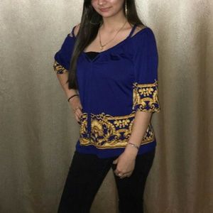 Gold & Blue Off Shoulder Blouse
